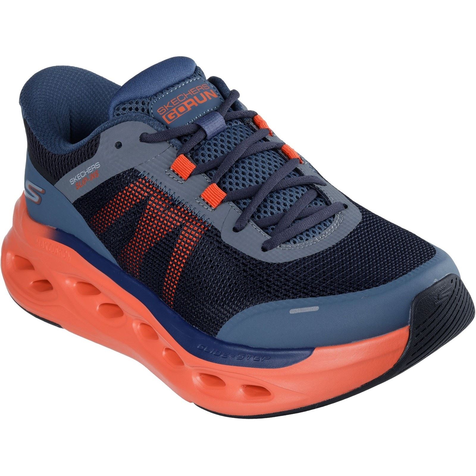 Skechers Performance Max Cushioning Glide Step Herren Sneaker In Marineblau/Orange
