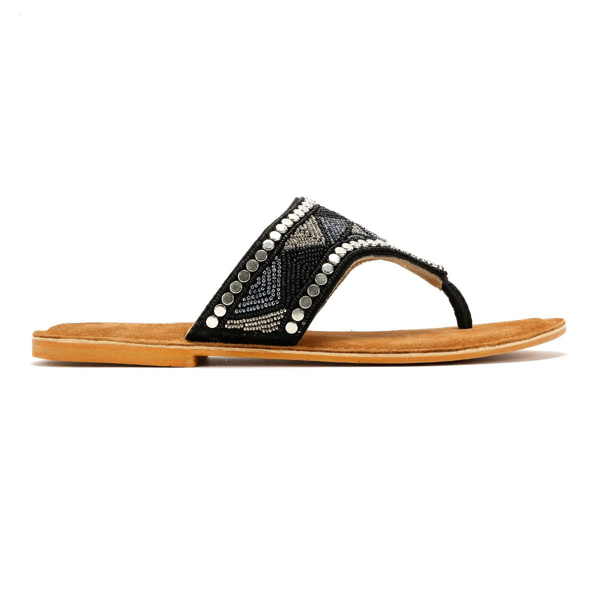 Tower London Wide Vamp Toepost Damen Schwarze Farbe Sandalen