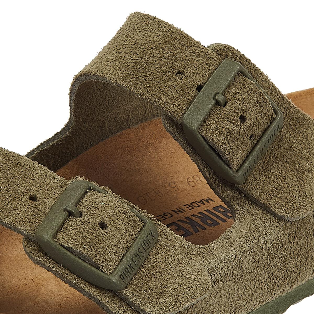 Birkenstock Arizona Wildleder-Leder Sandalen In Thymian-Khaki