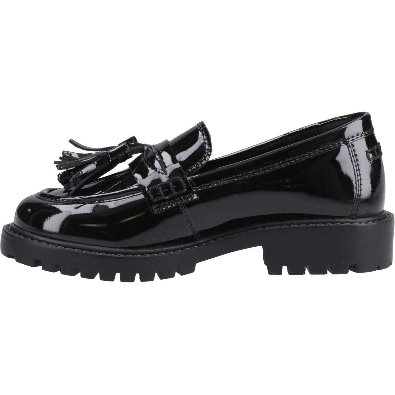 Hush Puppies Abigail Patent Senior Mädchenschwarze Slipper Aus Leder