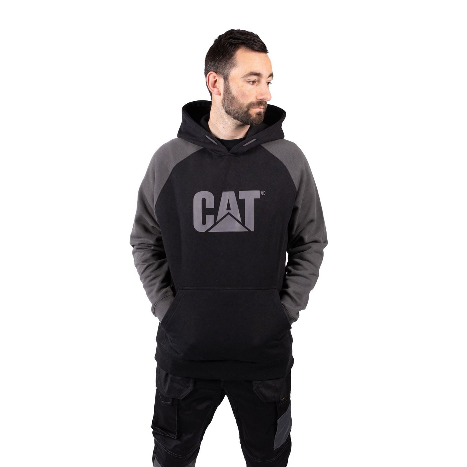 Caterpillar Raglan Baumwolle Herren Schwarzes Kapuzensweatshirt