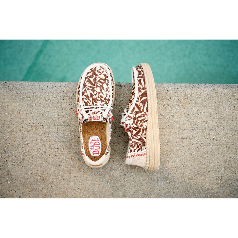 HEYDUDE Wendy Espadrille Retro Palm Damen-Espadrilles Aus Baumwollmischung In Braun/Elfenbein Stadtmotiv