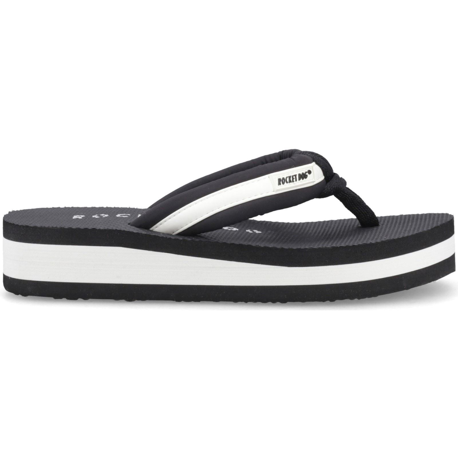 Rocket Dog Monica Nylon PU Textil Damen Schwarz/Antik Weiß Flip-Flops