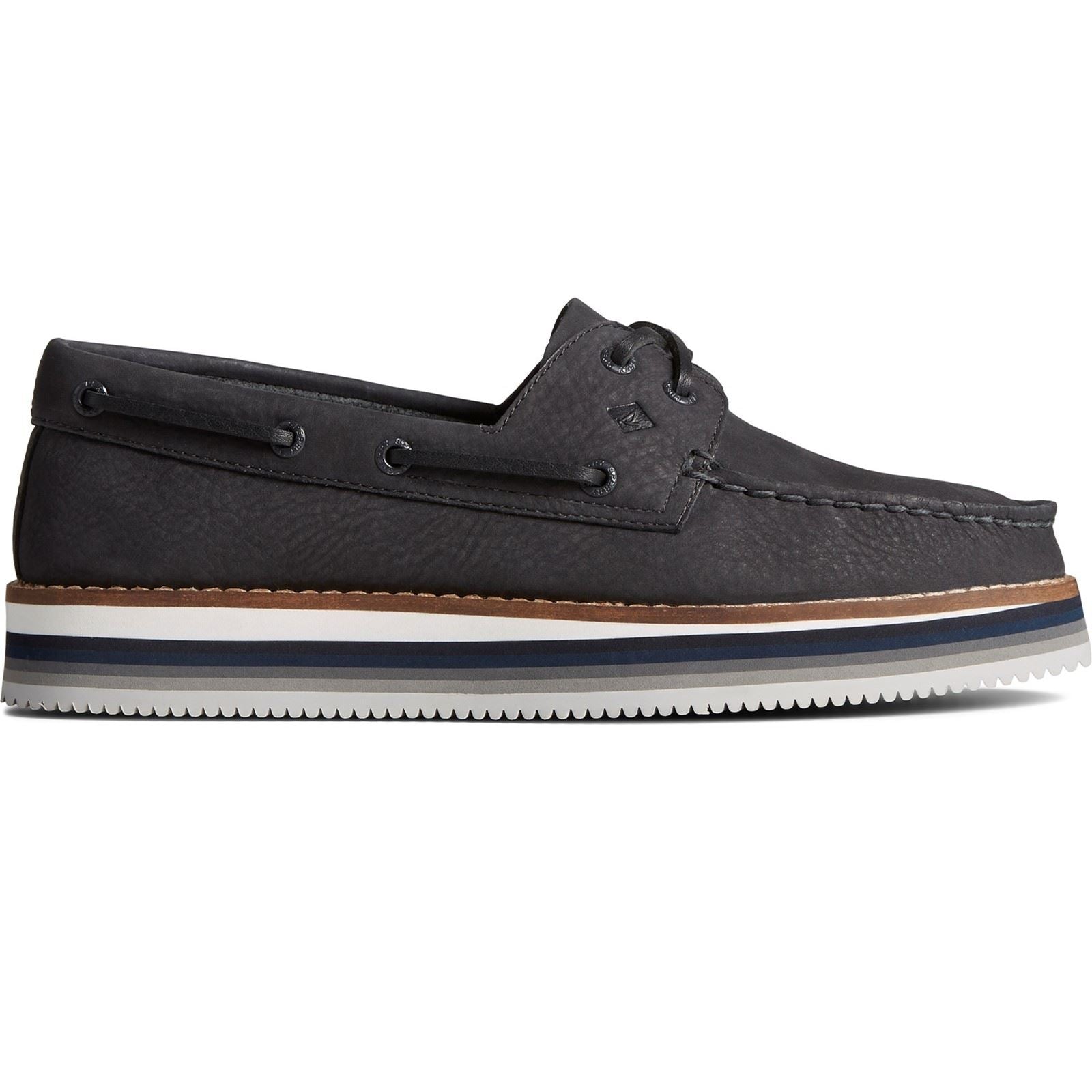 Sperry Authentic Original Stacked Leder Damen Schwarze Bootsschuhe