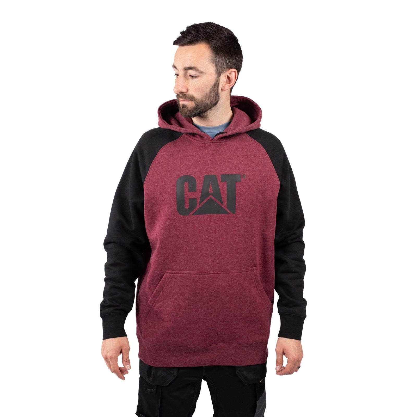 Caterpillar Raglan Baumwolle Herren Roter Kapuzenpullover