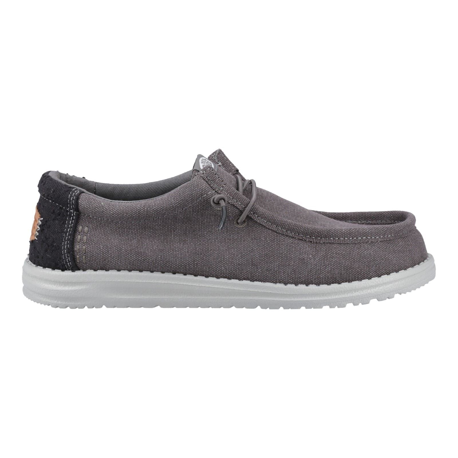 HEYDUDE Wally Workwear Polyester Baumwollmischung Herren Mokassins Schuhe In Granitgrau/Schwarz