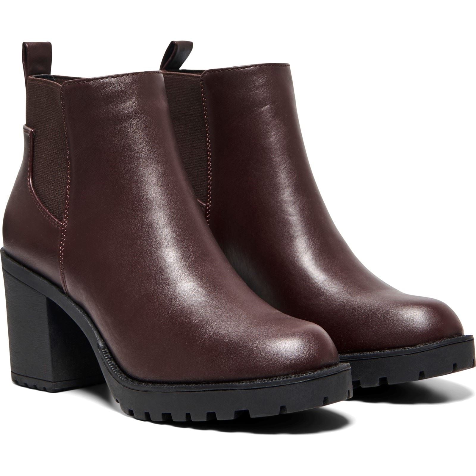 ONLY Barbara Polyurethan Damen Schokoladenbraune Blockabsatz Chelsea-Stiefel