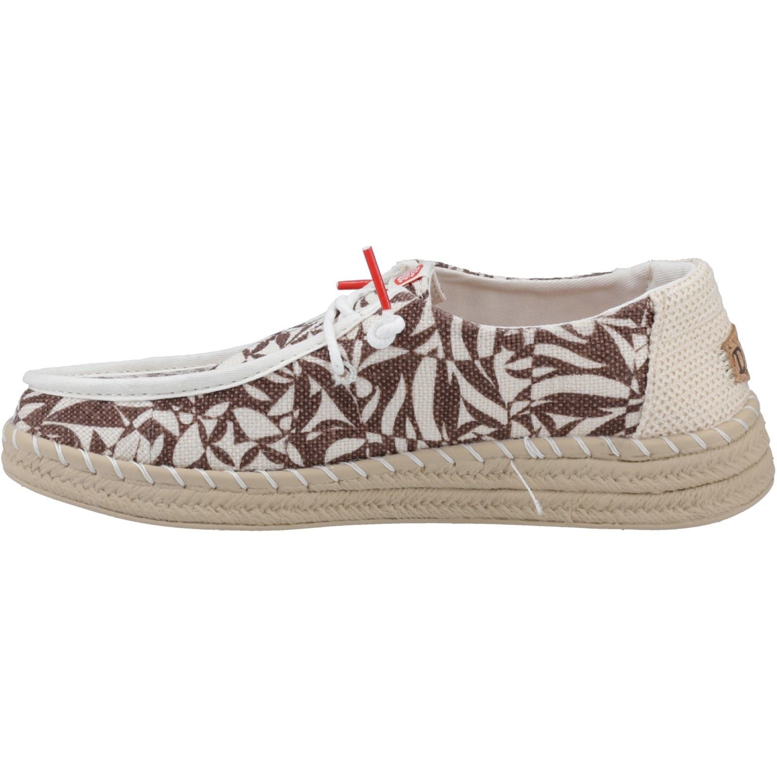 HEYDUDE Wendy Espadrille Retro Palm Damen-Espadrilles Aus Baumwollmischung In Braun/Elfenbein Stadtmotiv