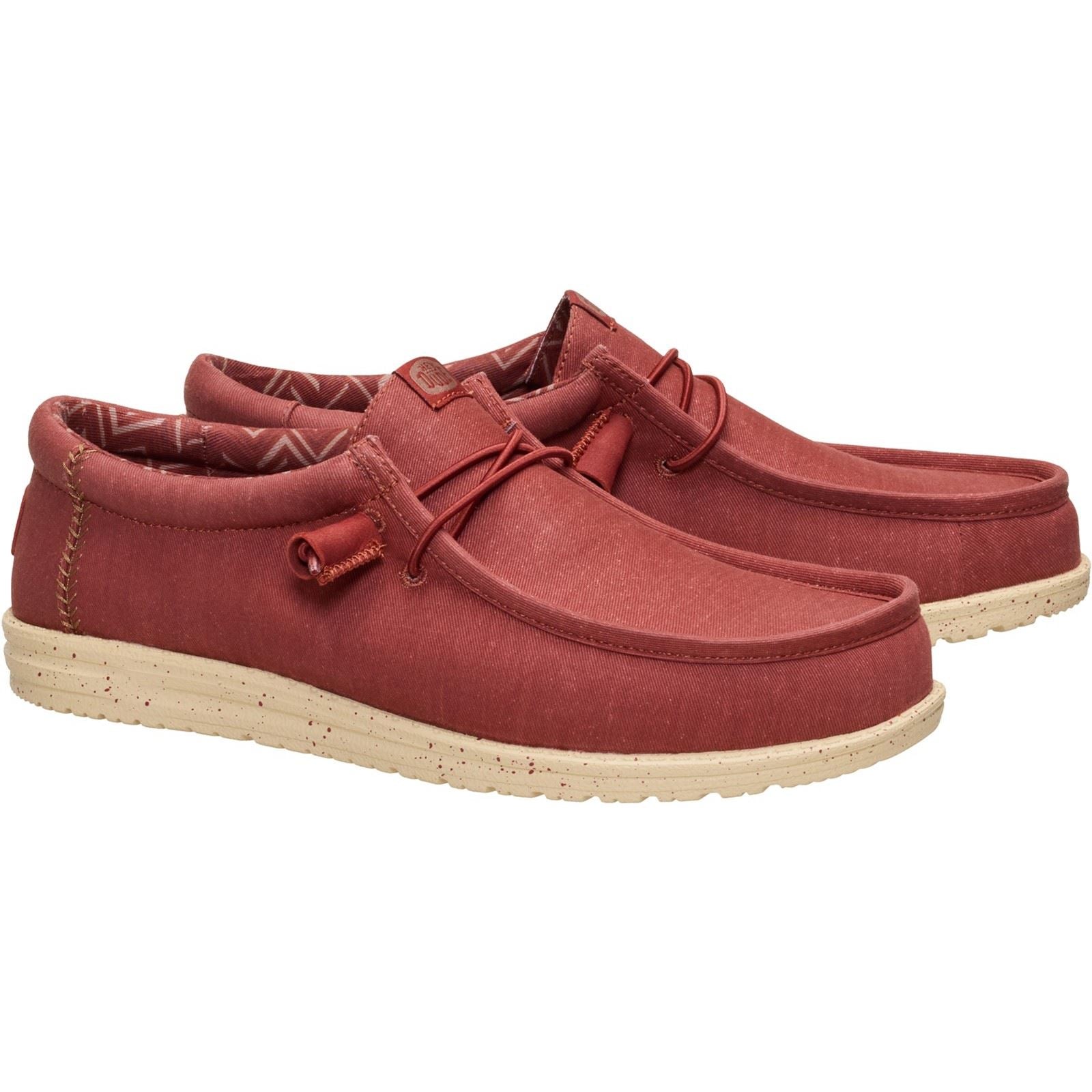 HEYDUDE Wally Stretch Canvas Textil Herren Loafers In Verbranntem Rot/Boulder Beige