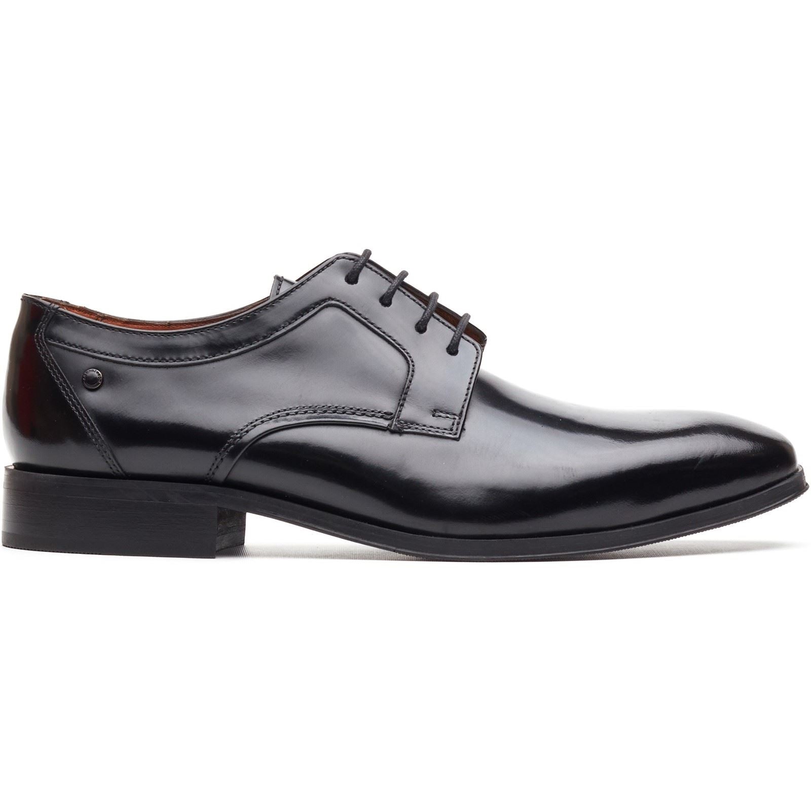 Base London Dome Lace Up Leder Herren Hochglanz Schwarze Schnürschuhe
