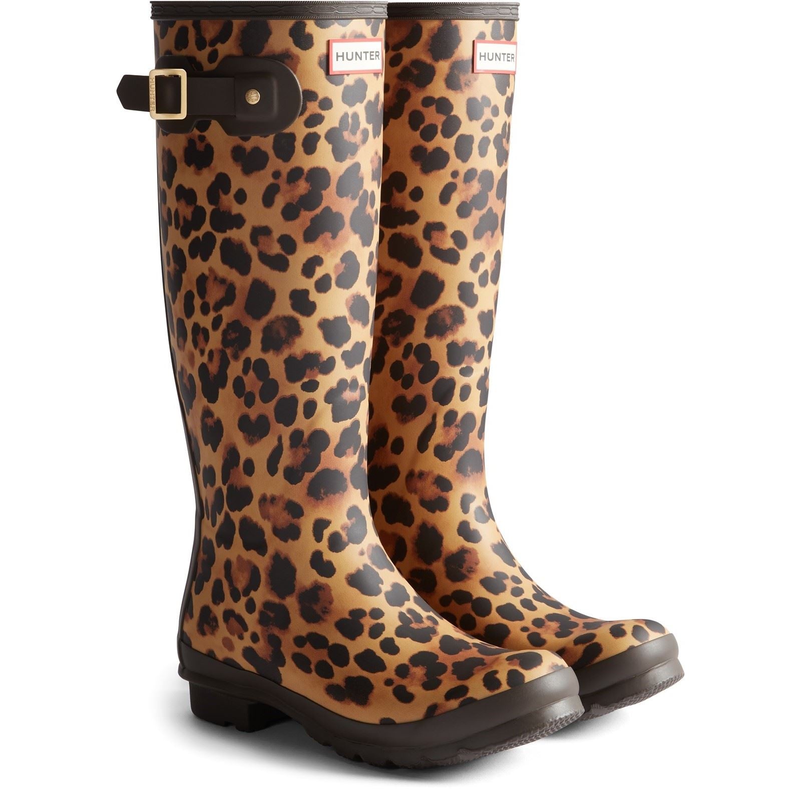 Hunter Original Tall Damen Leopardmuster/Schokoladenbraune Gummistiefel