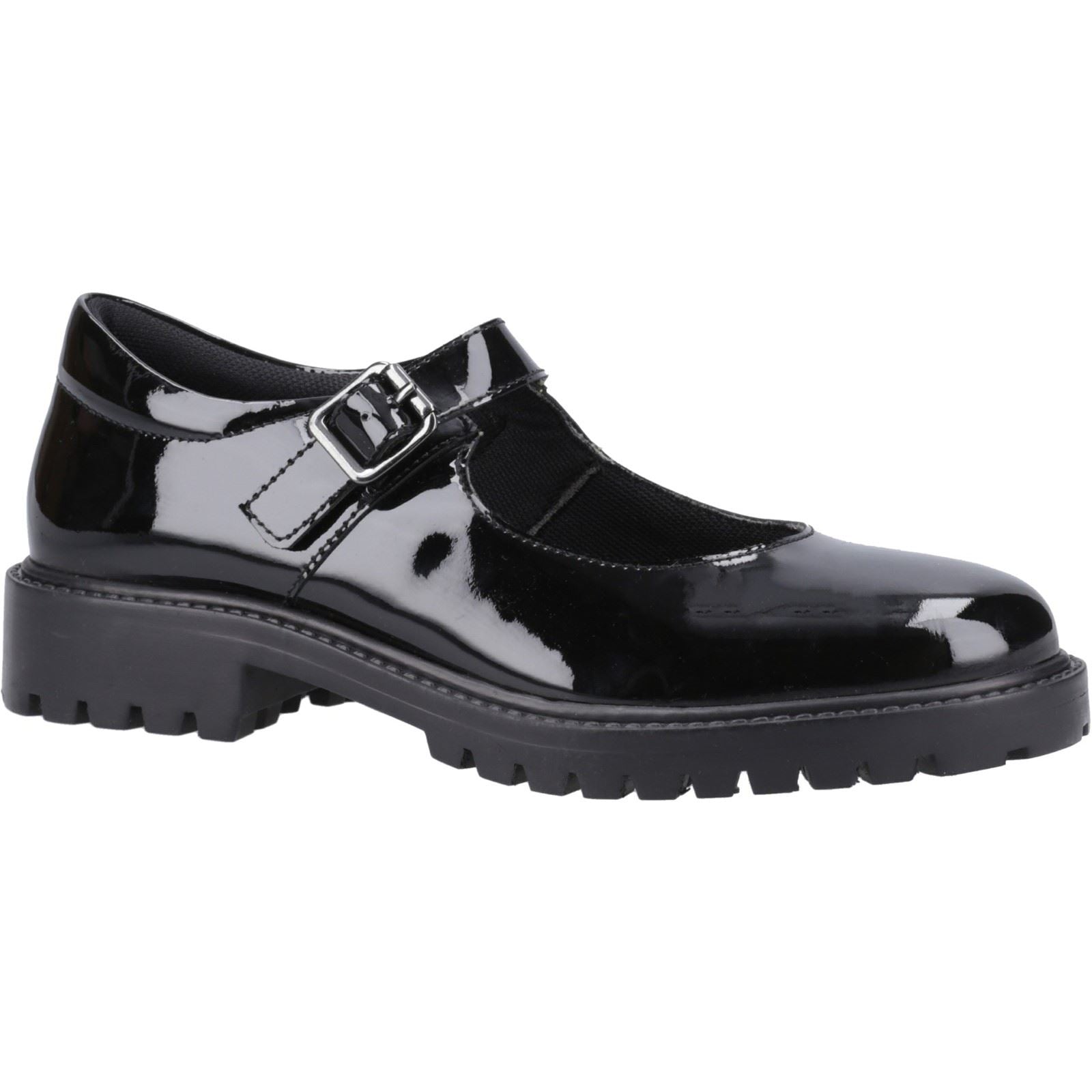 Hush Puppies Aurora Patent Senior Mädchenschuhe Aus Schwarzem Leder