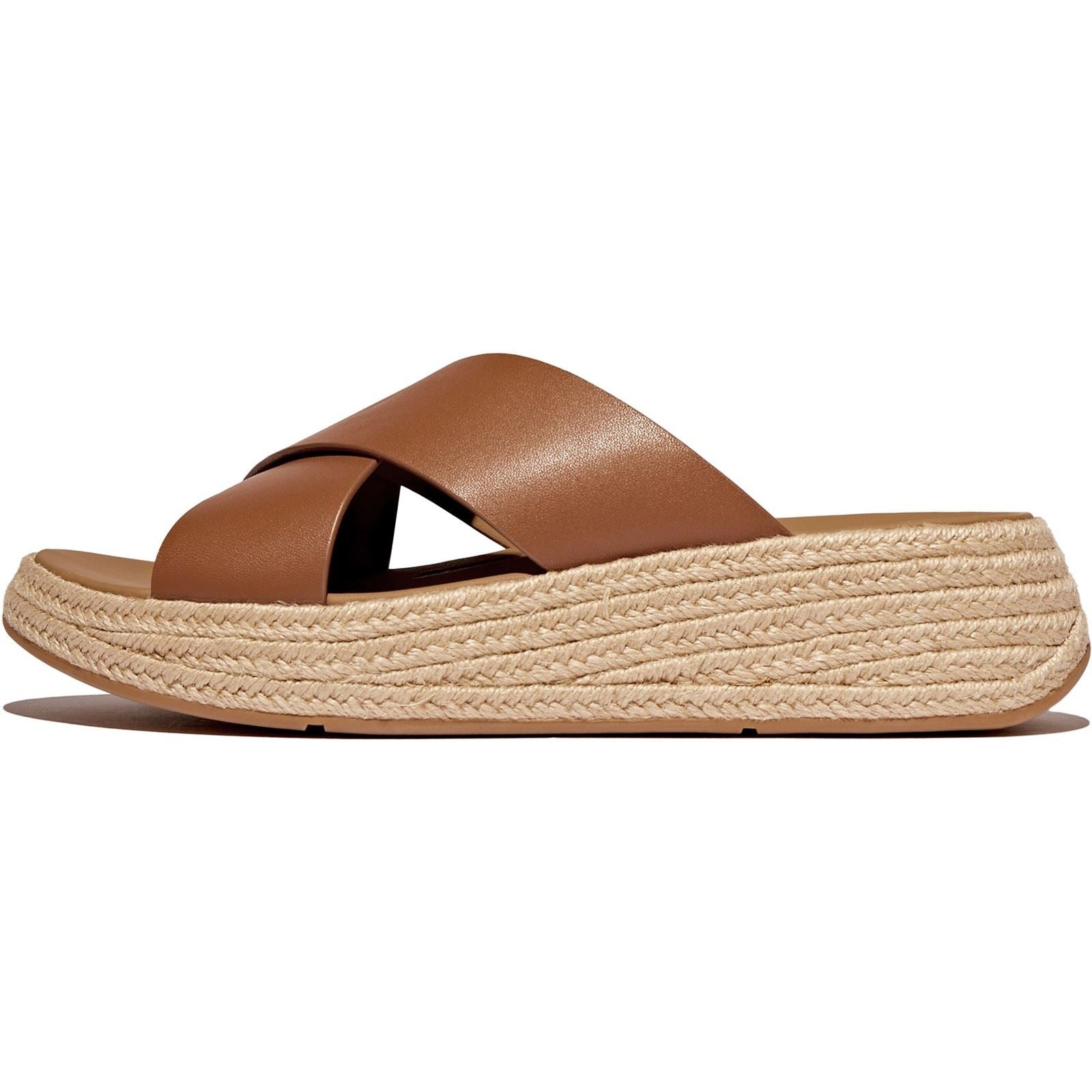 Fitflop F-Mode Cross Slide Leder Damen Sandalen In Tiefem Braun