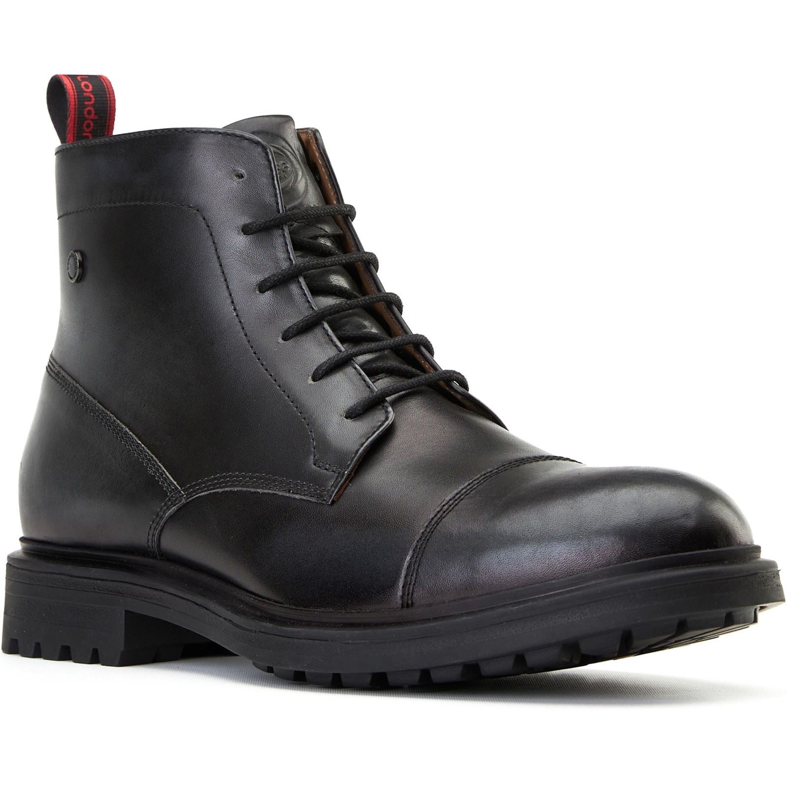 Base London Boulton Herren Schwarze Farbe Leder Knöchelstiefel