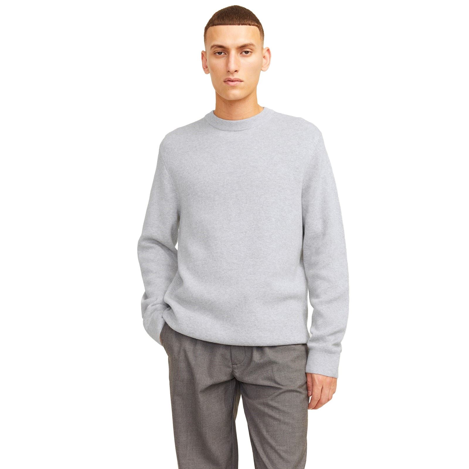 Jack & Jones Milano Stitch Baumwoll Herren Grauer Pullover