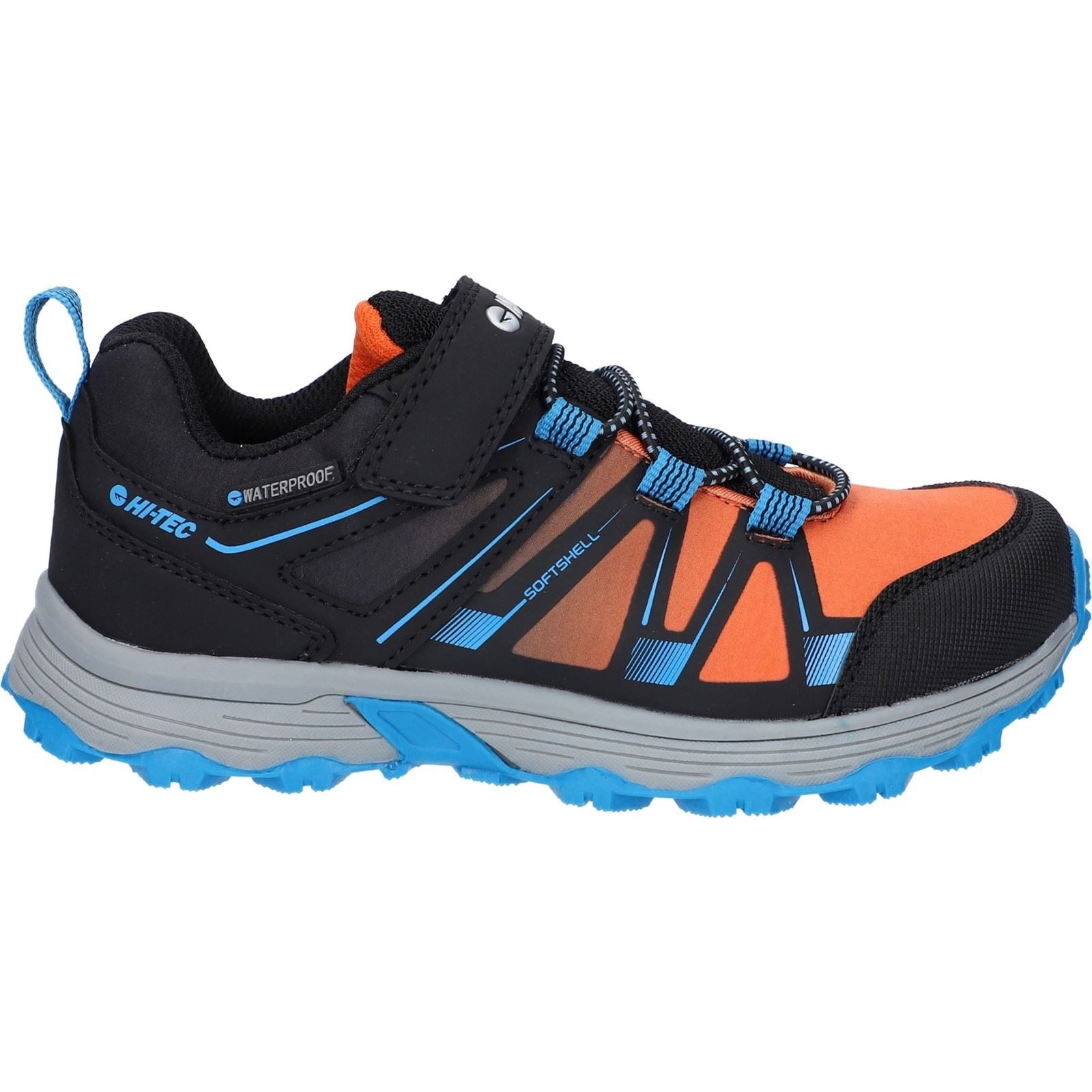 Hi-Tec SCRAPPY LOW WP JR Polyester Unisex Kinder Wanderschuhe Schwarz/Blau Donau/Flamme