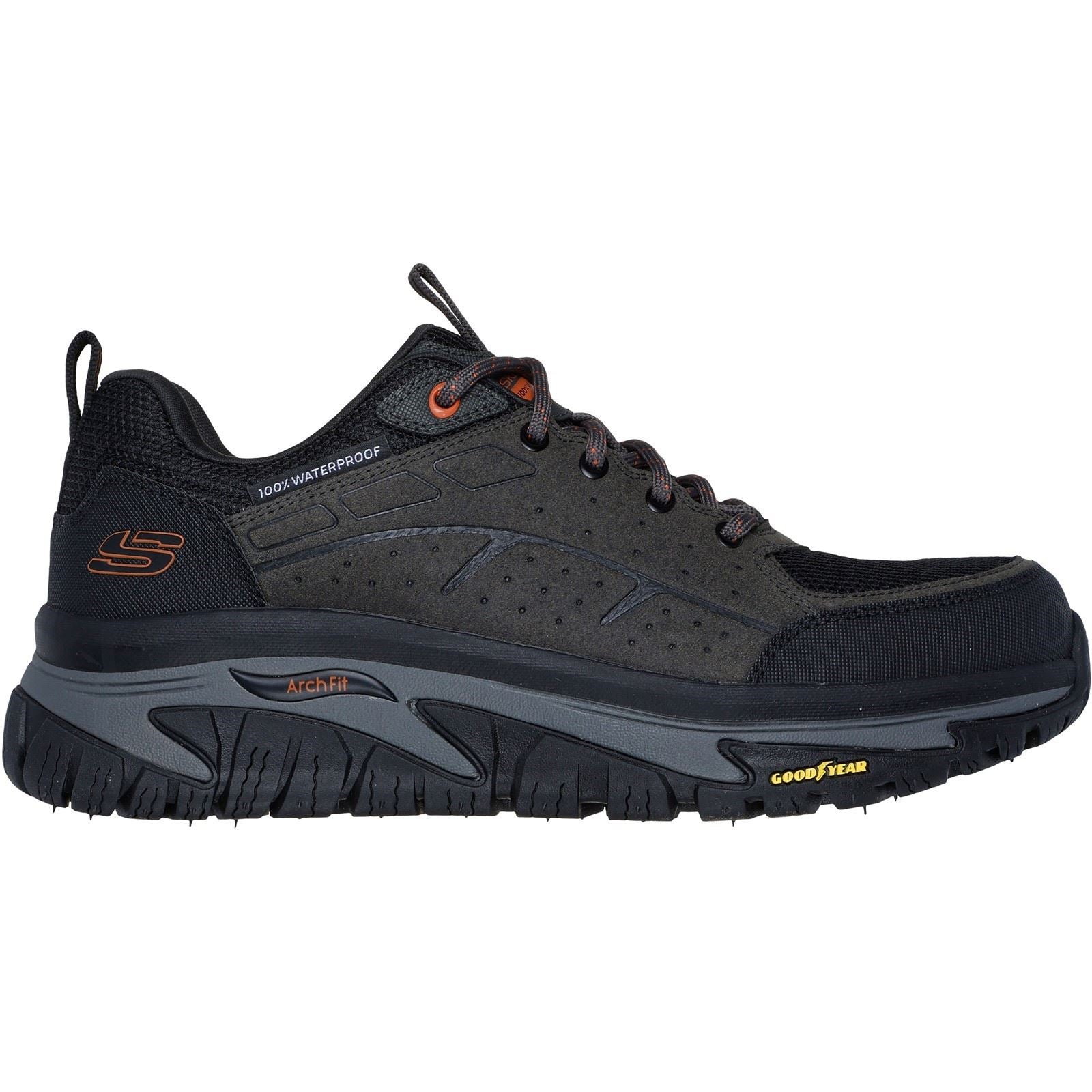 Skechers Arch Fit Road Walker Vernal Herren Wanderschuhe In Wildleder, Holzkohle/Schwarz