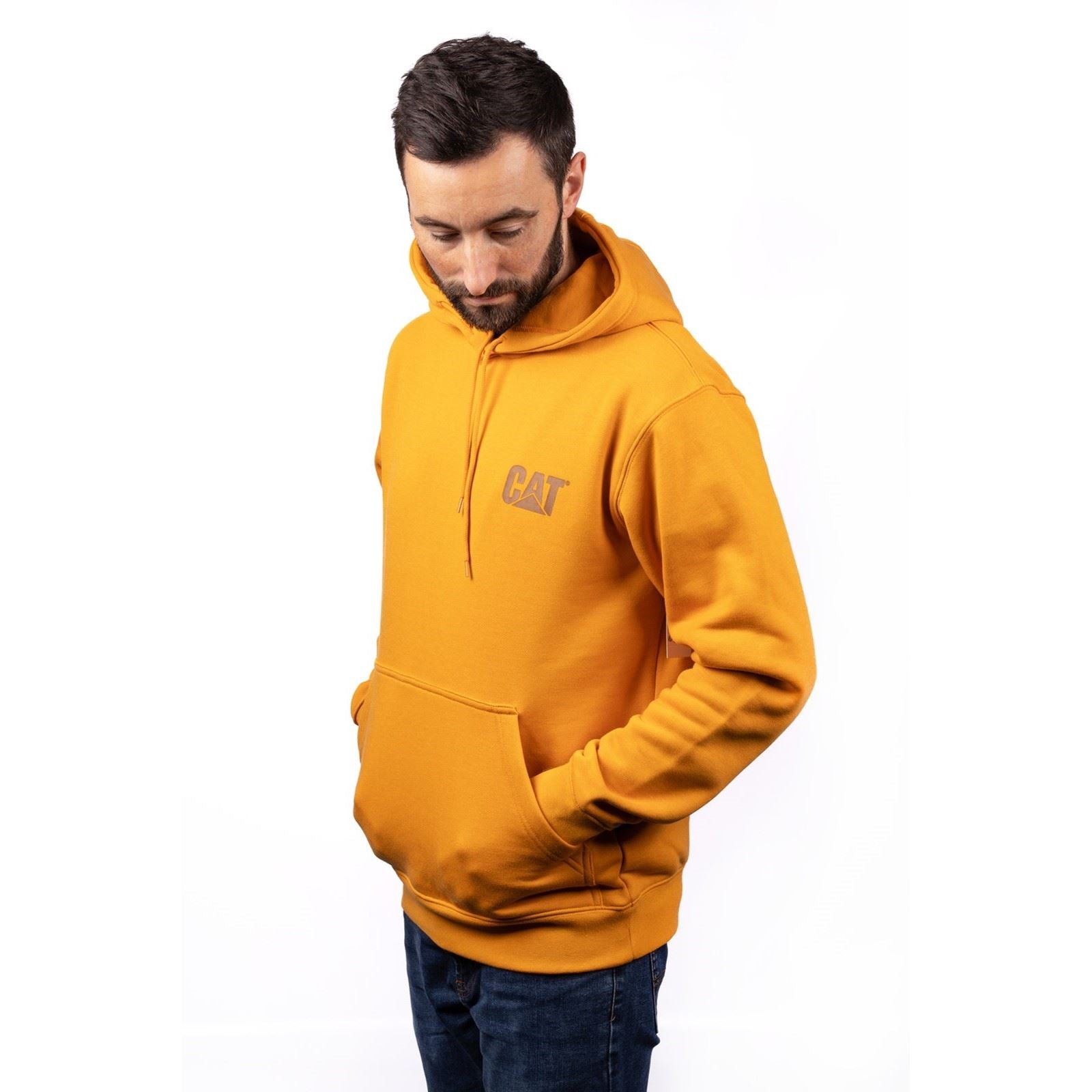 Caterpillar Trademark Banner Baumwolle Herren Gelbes Kapuzen Sweatshirt