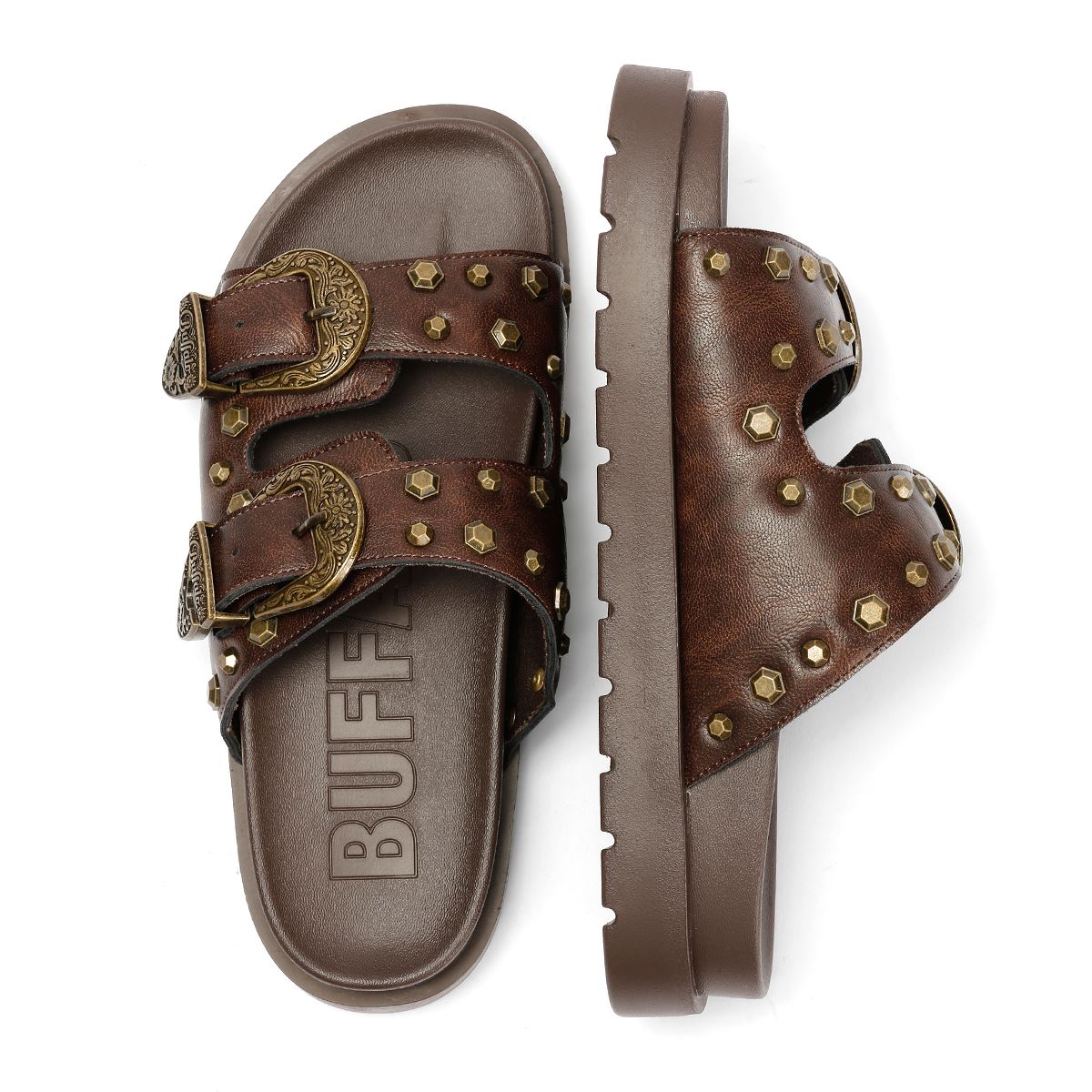 Buffalo Raya Ari West Leder Damen Braune Sandalen