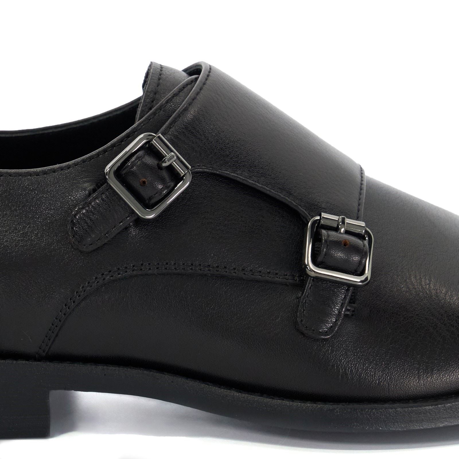 Dune Satchin Herrenschuhe Aus Schwarzem Leder Mit Doppeltem Monk Riemen