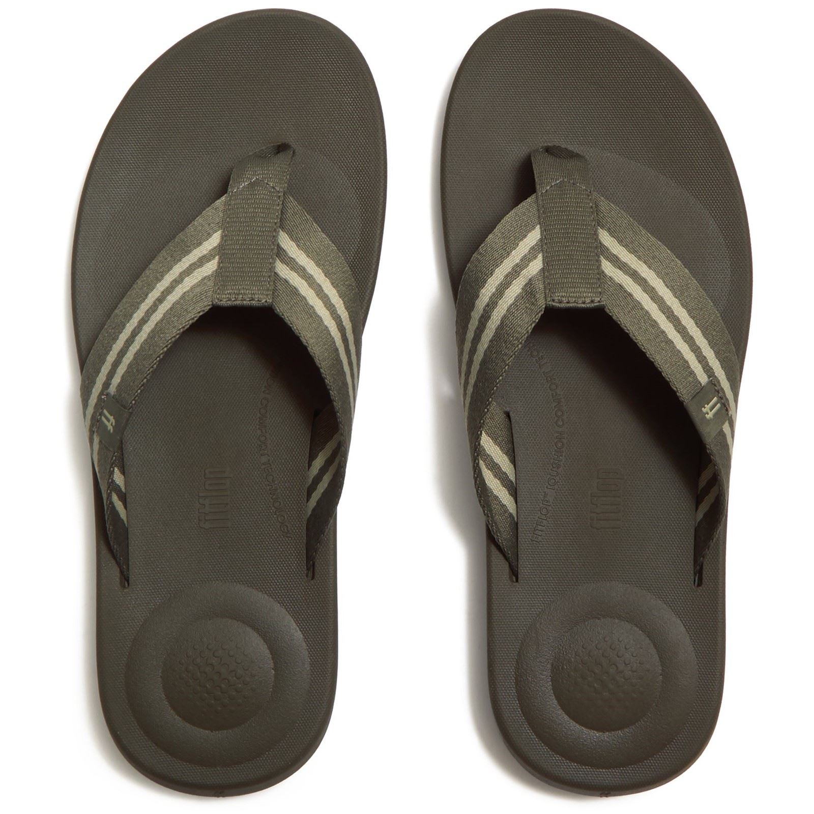 Fitflop iQushion Polyester Herren Flip-Flops In Tiefem Oliv/Salbeigrün