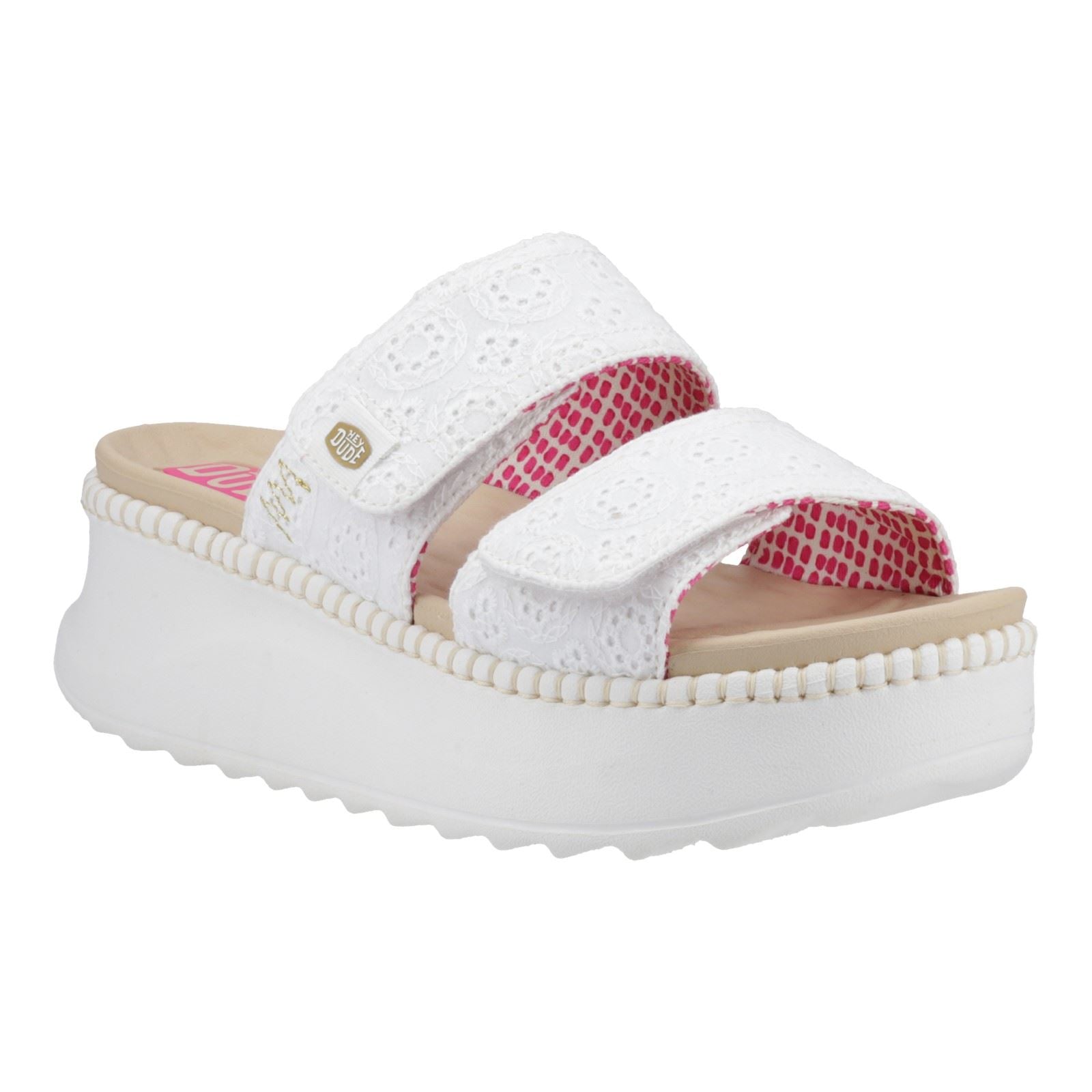 HEYDUDE Delray Slide Eyelet Damen Sandalen Aus Weißer Baumwolle