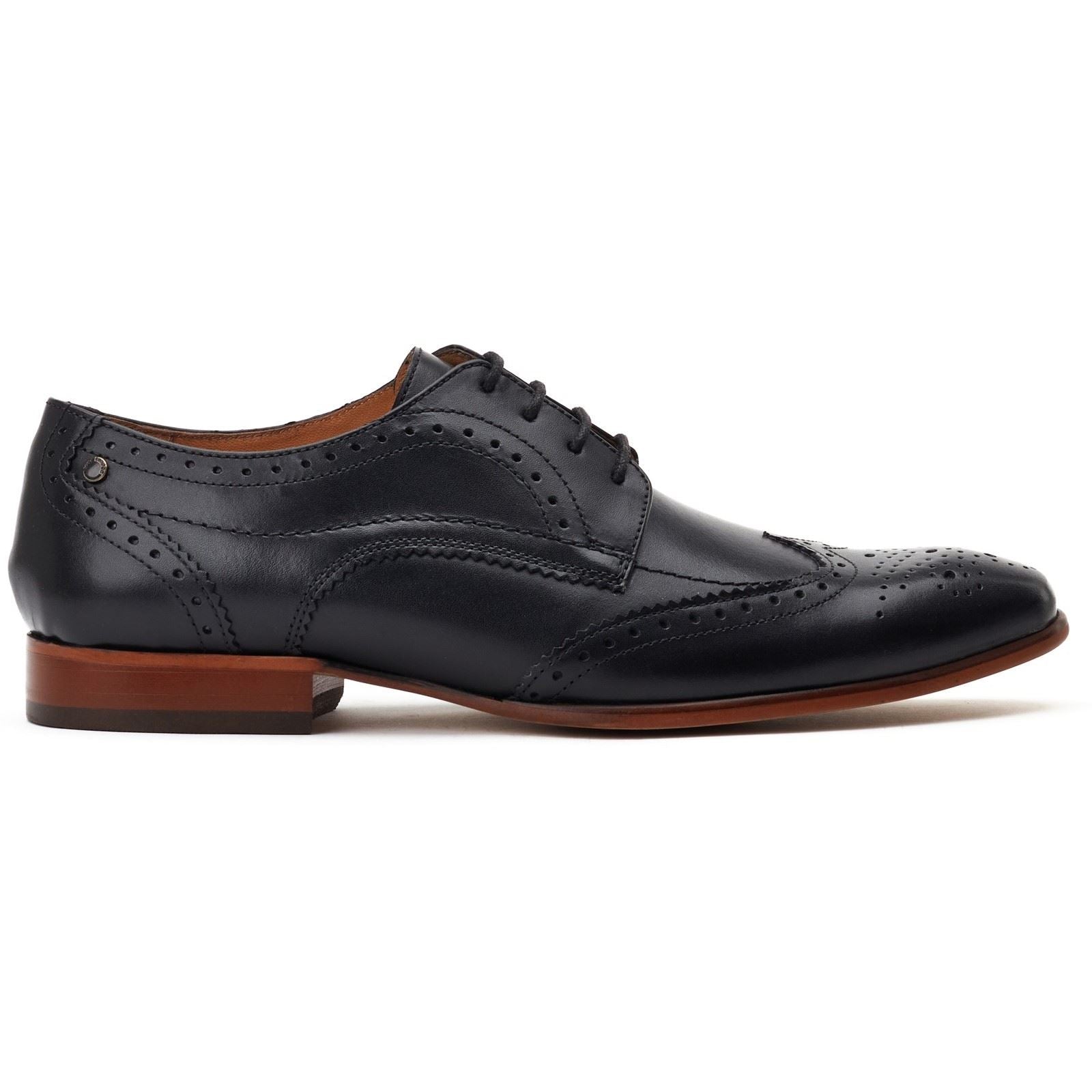 Base London Barbera Leder Herren Schwarze Brogues Schuhe