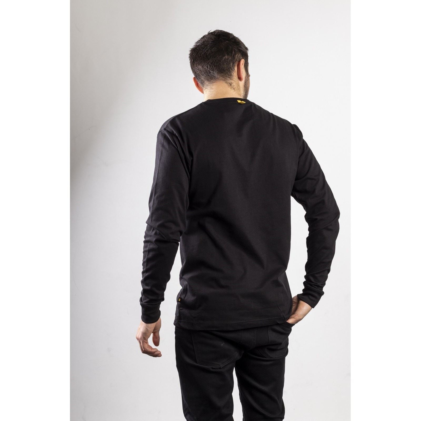 Caterpillar Trademark Banner Long Sleeve Baumwoll Herren Schwarzes T-Shirt