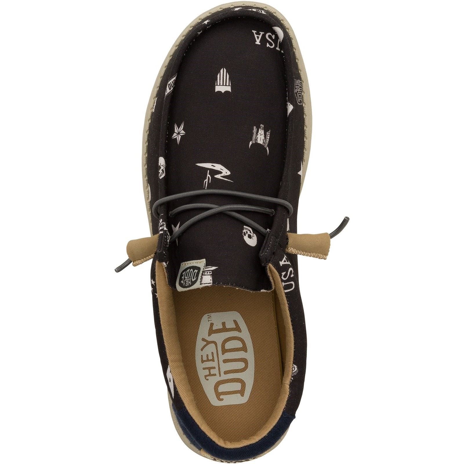 HEYDUDE Wally Stars n Skulls 100% Baumwolle Herren Bootsschuhe In Schwarz