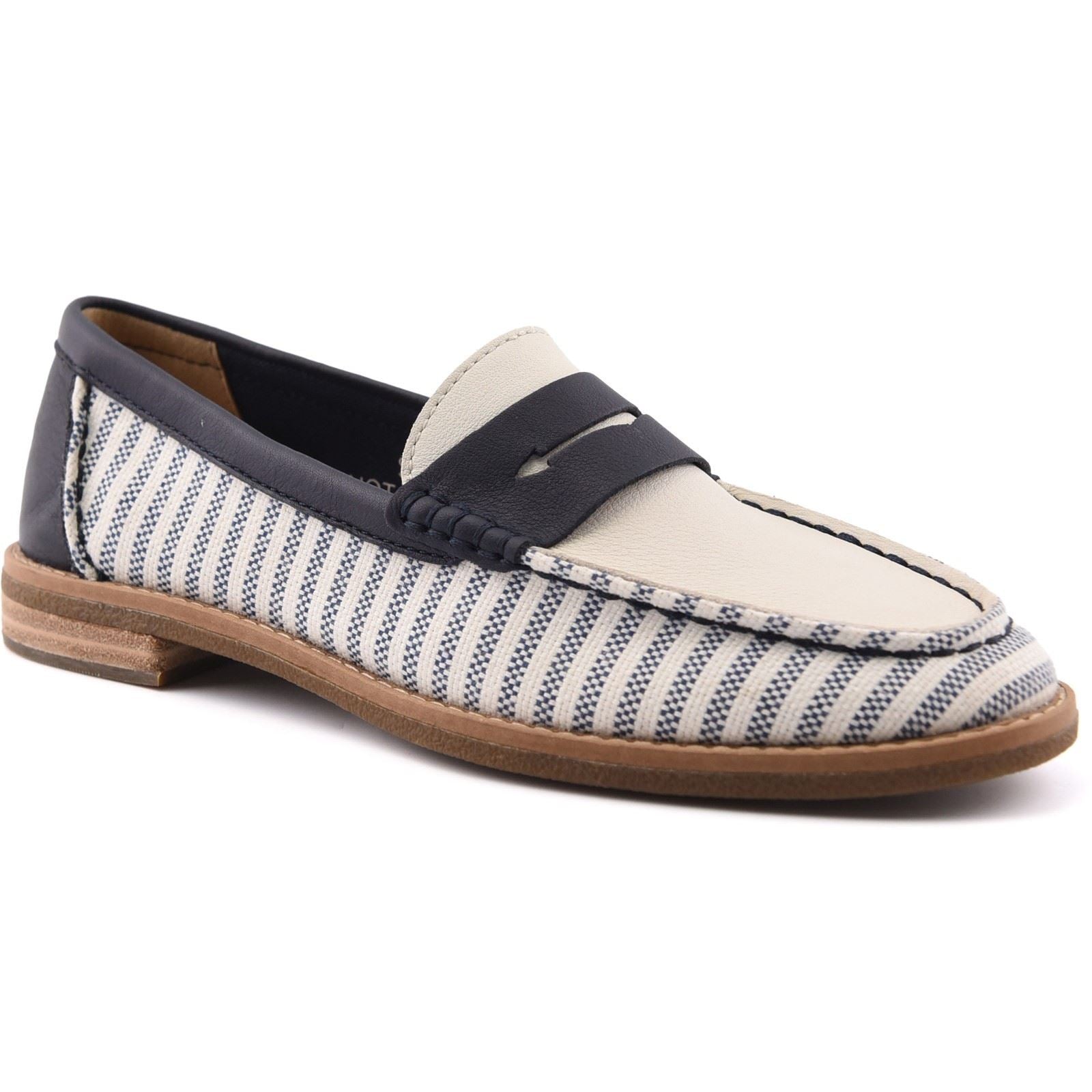 Sperry Port Driving Textil Damen Weiß/Navy Loafer