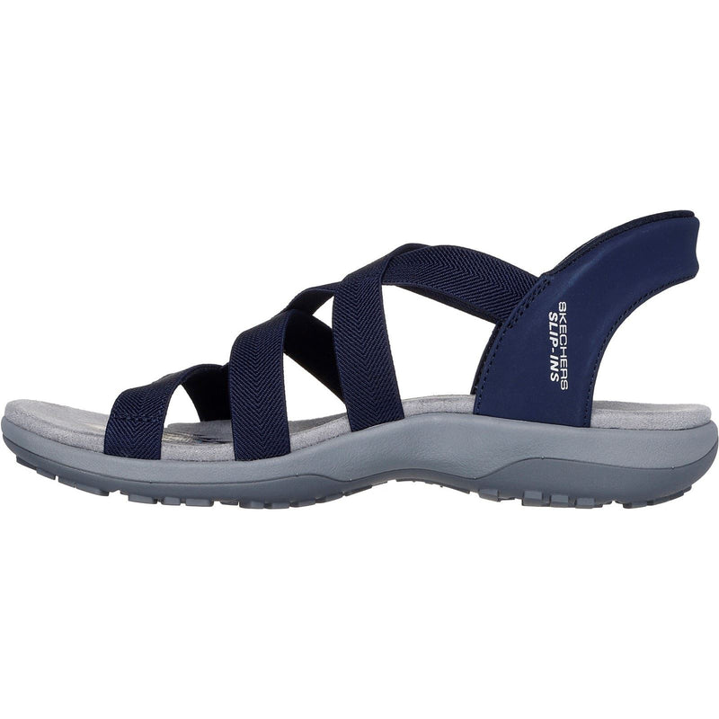 Skechers Reggae Slim Stretch Flex Damen Textil Sandalen In Marineblau