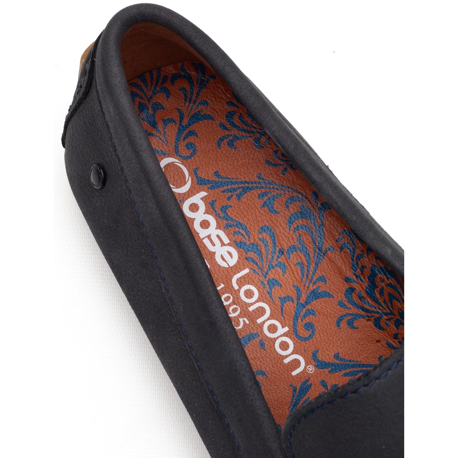 Base London Moss Driver Leder Herren Marineblaue Slipper