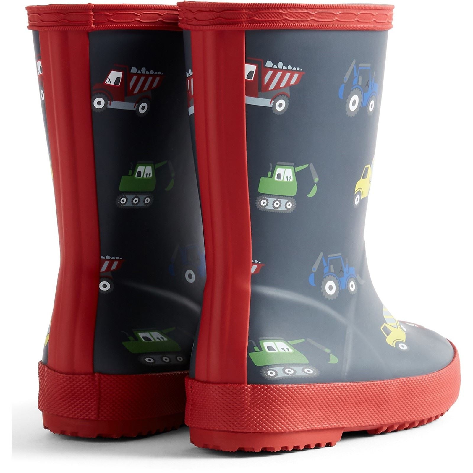 Hunter Kids First Construction Print Boot Gummi Jungen Marine/Militärrot Gummistiefel