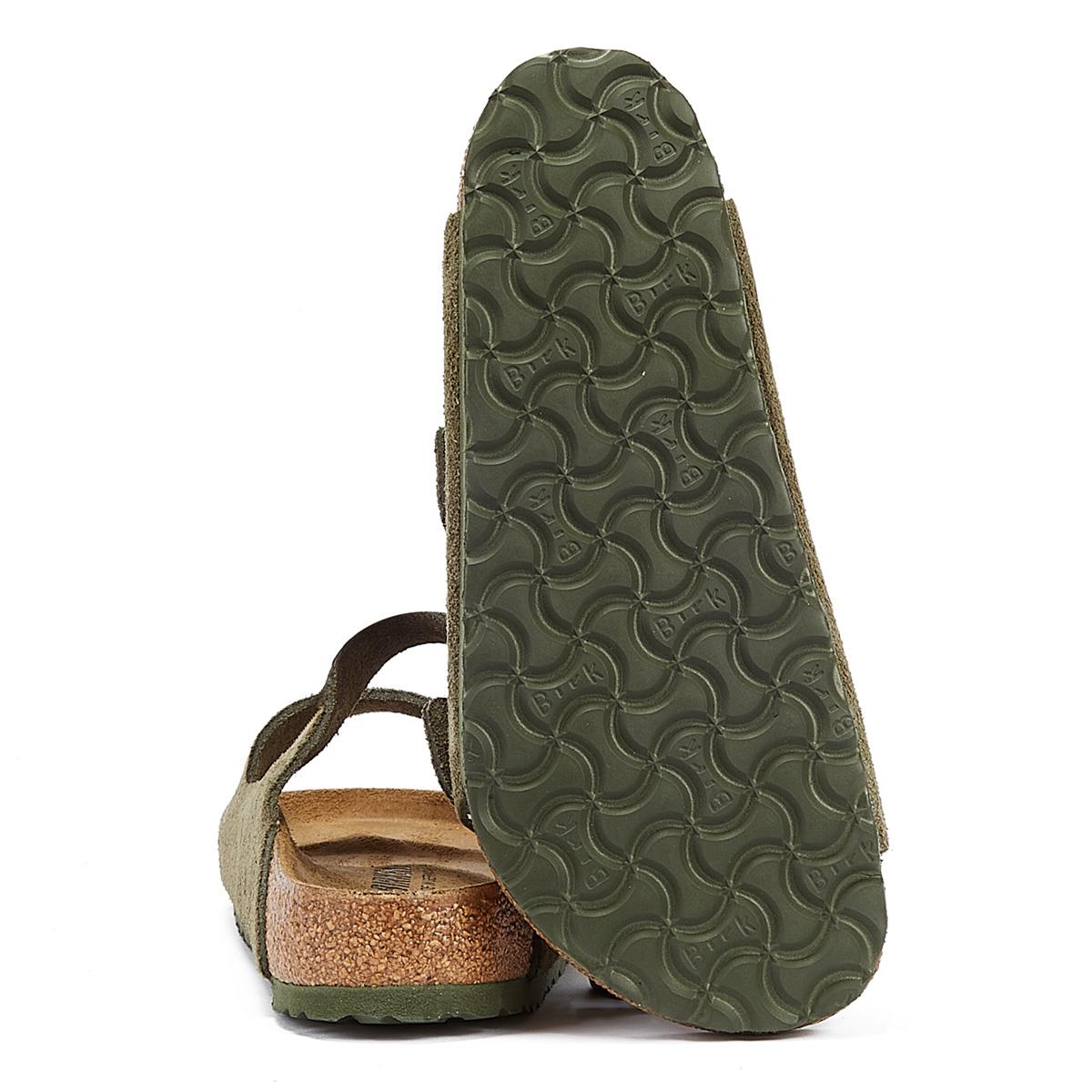 Birkenstock Arizona Wildleder-Leder Sandalen In Thymian-Khaki