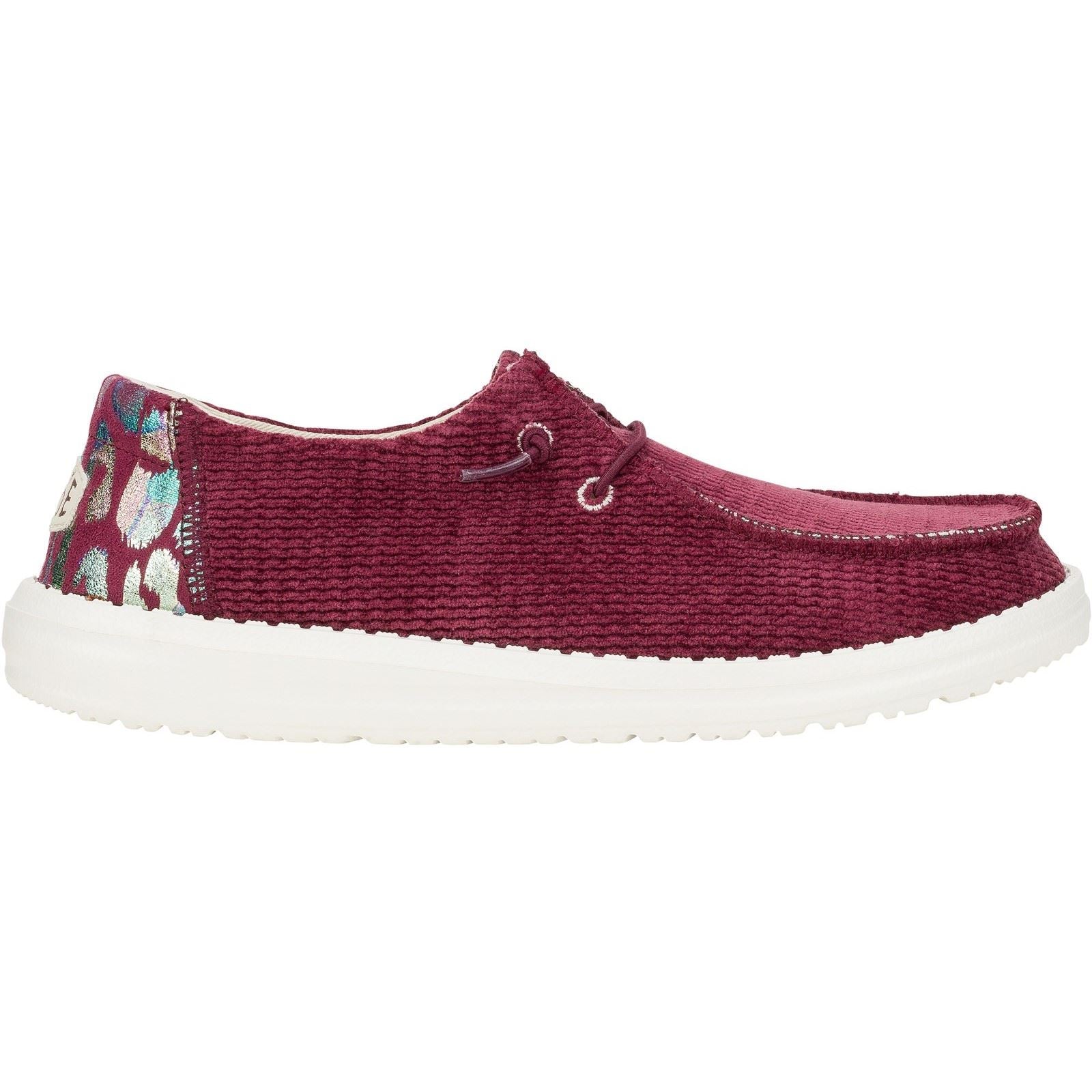 HEYDUDE Wendy Corduroy Leo Polyester Damen Burgunderfarbene Slipper