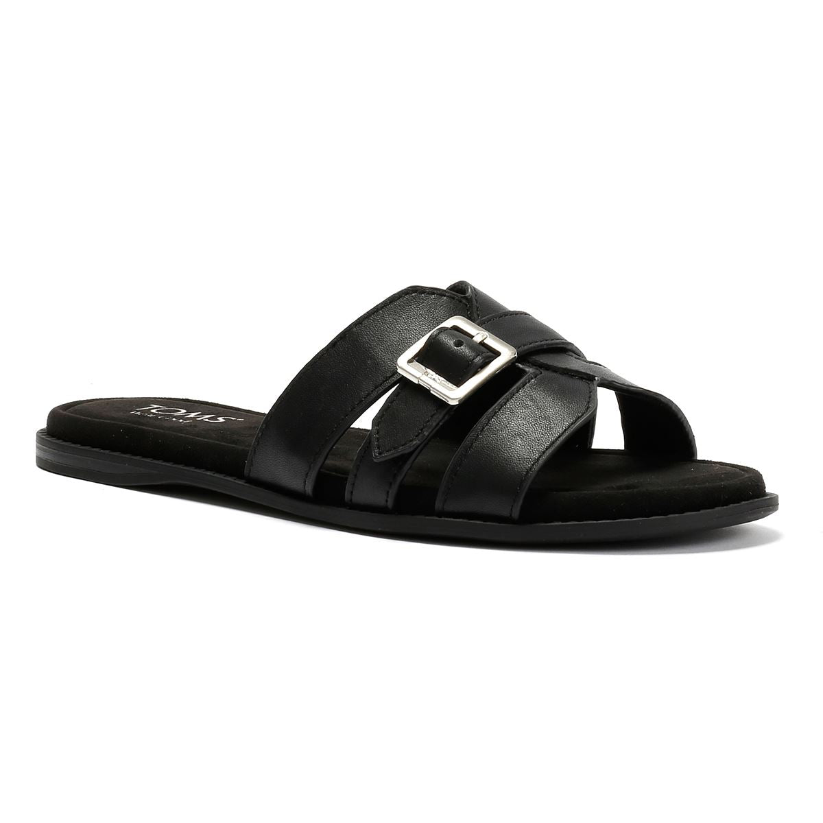 TOMS Sol Mule Leder Damen Schwarze Sandalen