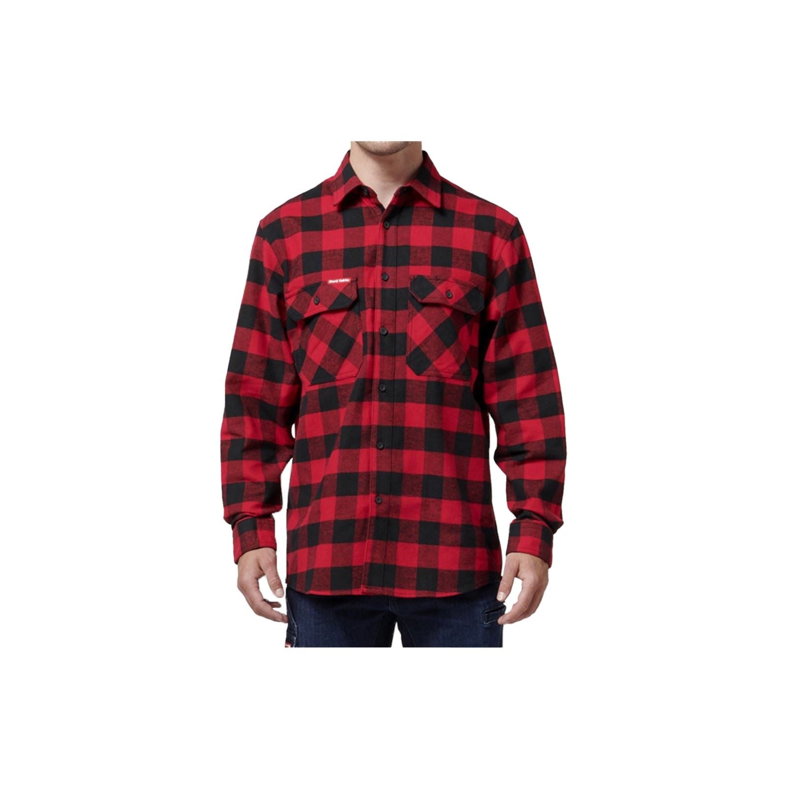 Hard Yakka Long Sleeve Check Flannel Baumwolle Herren Rotes Freizeithemd