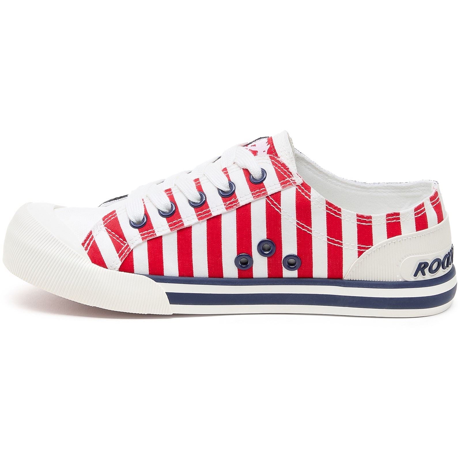 Rocket Dog Jazzin Spangle Damen Sneaker Aus Rot/Blauem Baumwollstoff