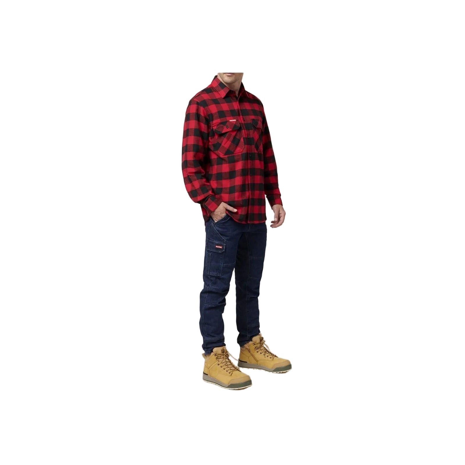 Hard Yakka Long Sleeve Check Flannel Baumwolle Herren Rotes Freizeithemd