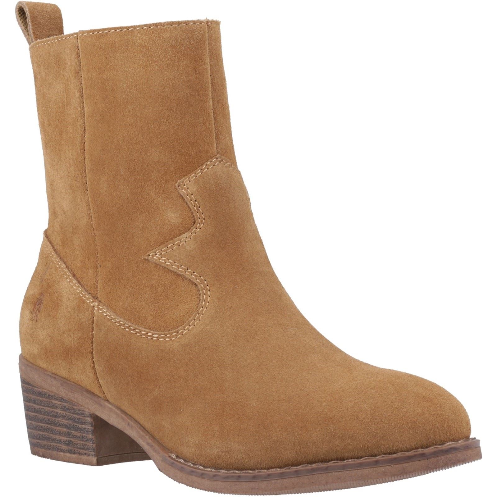 Hush Puppies Ida Stitch Boot Damen Stiefeletten Aus Braunem Leder Mit Absatz