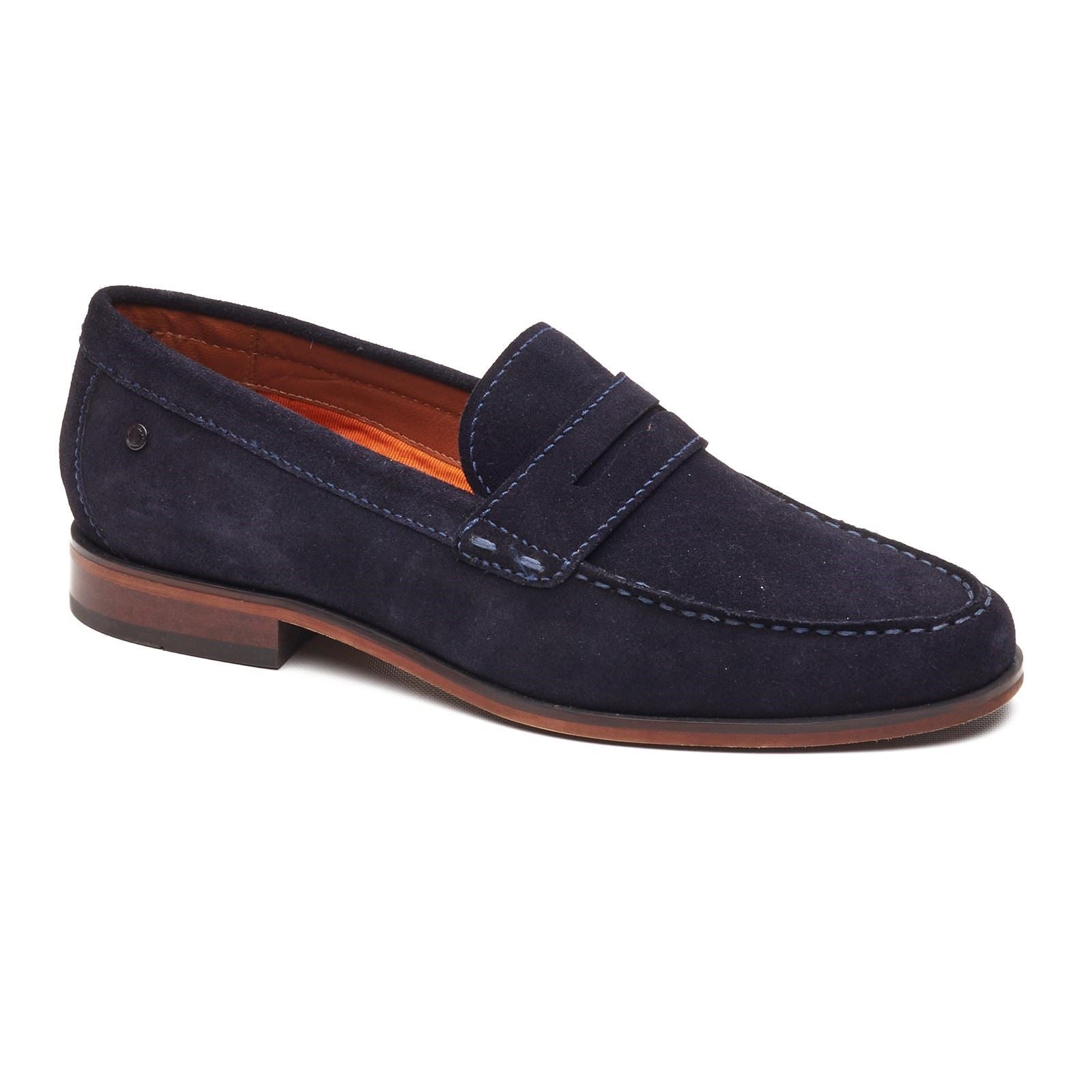 Base London Slate Loafer Leder Herren Marineblaue Slipper