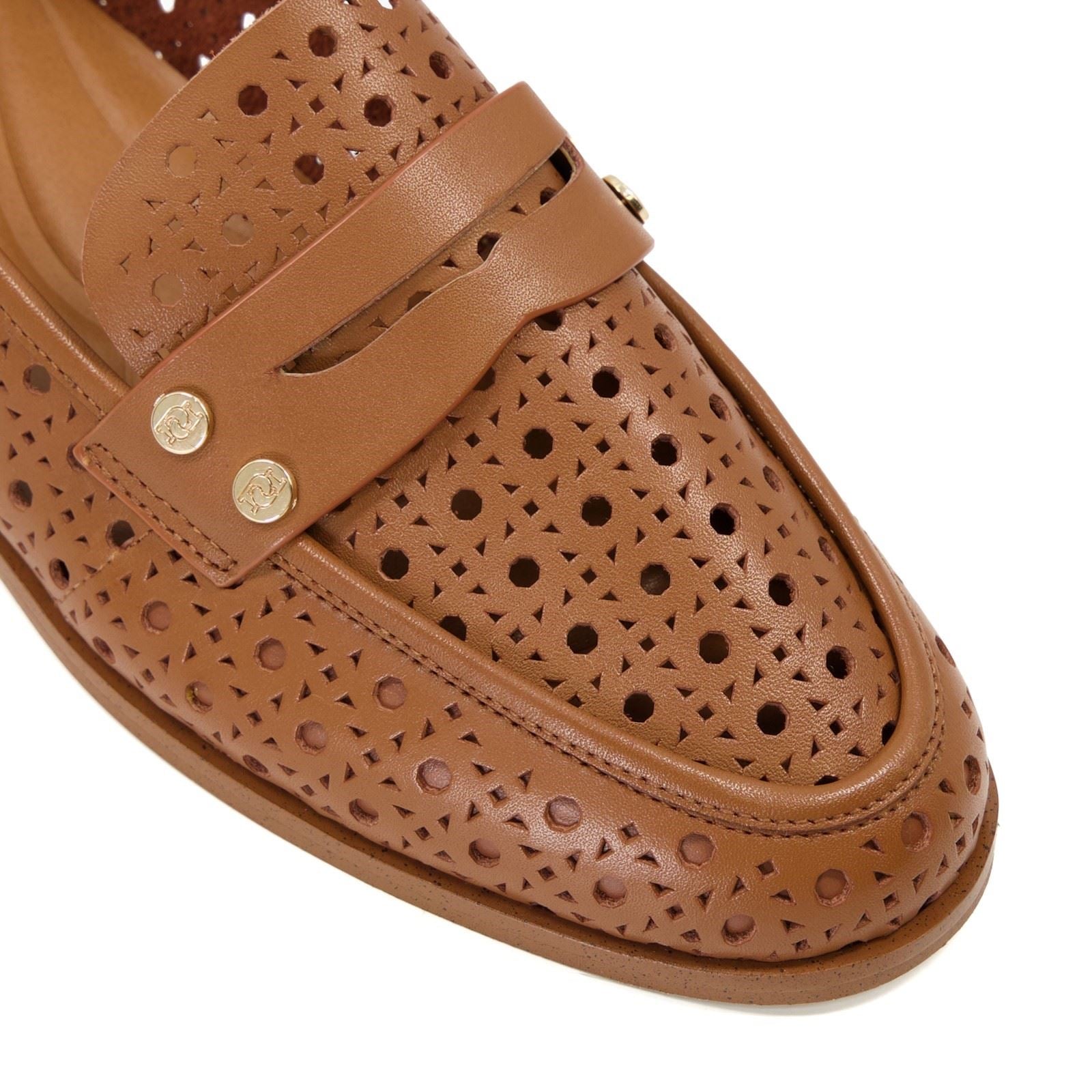 Dune Glimmered Leder Damen Loafer In Tan