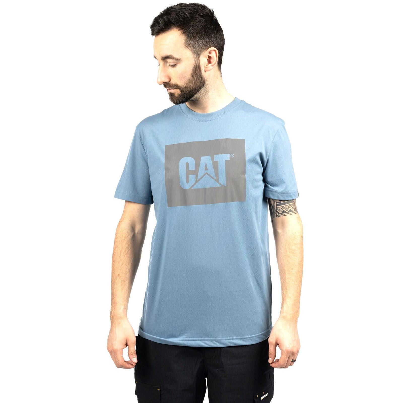 Caterpillar Graphic Baumwoll Herrenblaue T-Shirts Mit Kurzen Ärmeln