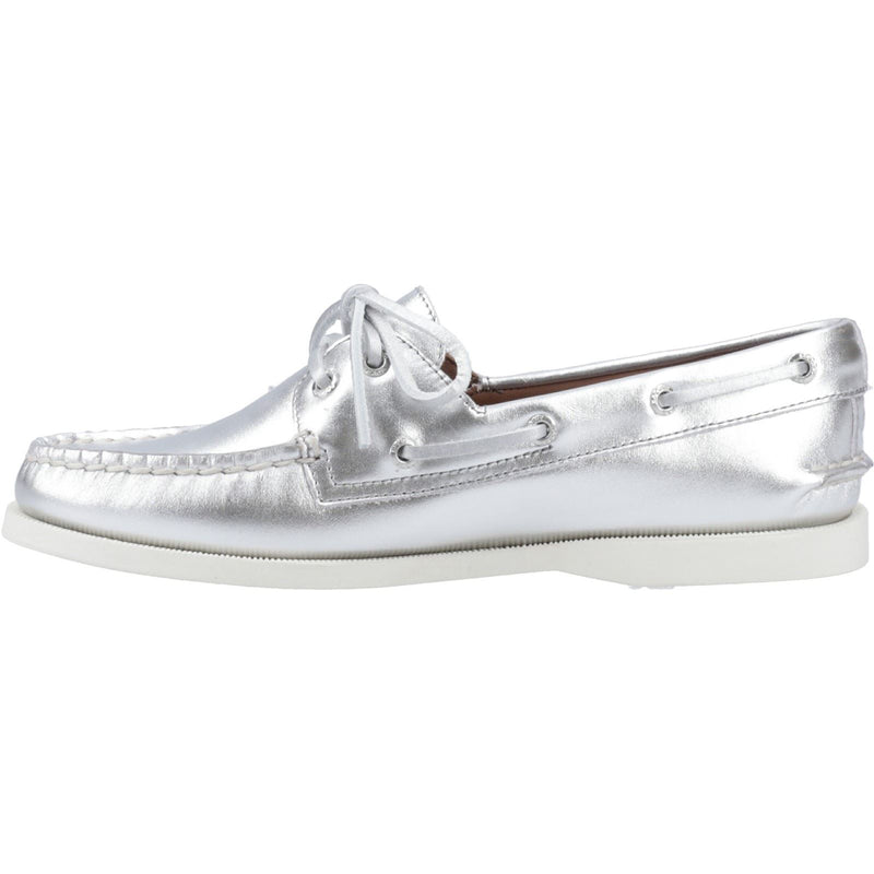 Sperry Authentic 2 Eye Damenbootsschuhe Aus Silbernem Leder