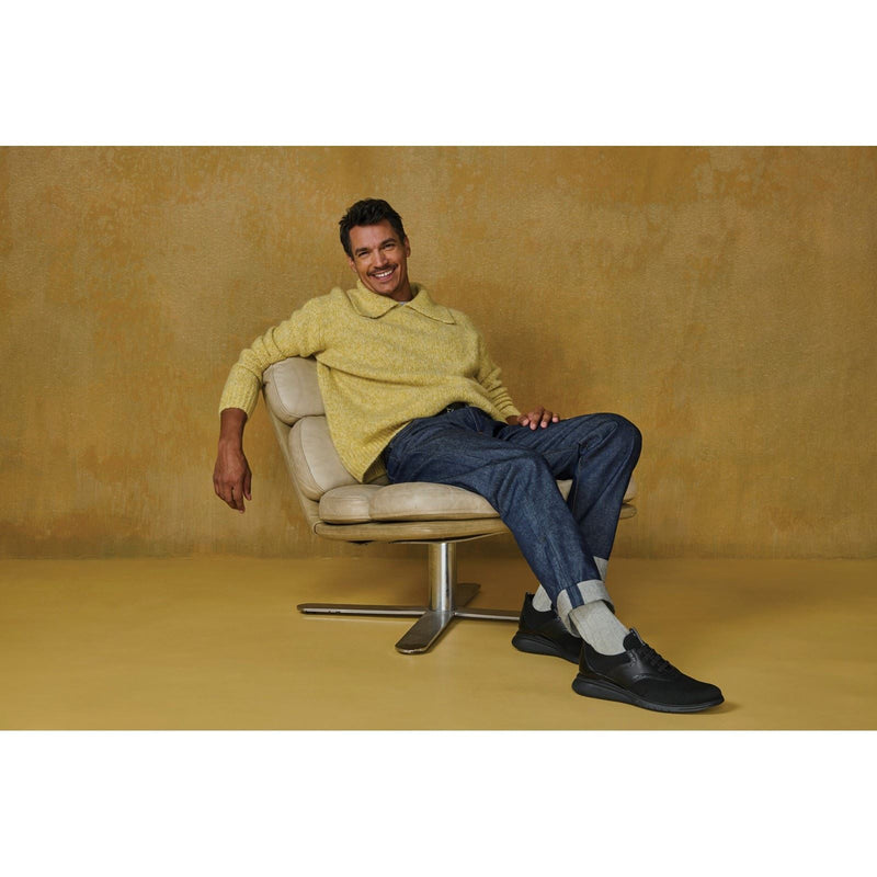 Hush Puppies Advance Leder Herrenschuhe In Schwarz/Schwarz Mit Schnürung