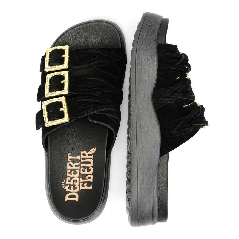 Desert Fleur Gypsum Damen Sandalen Aus Schwarzem Wildleder