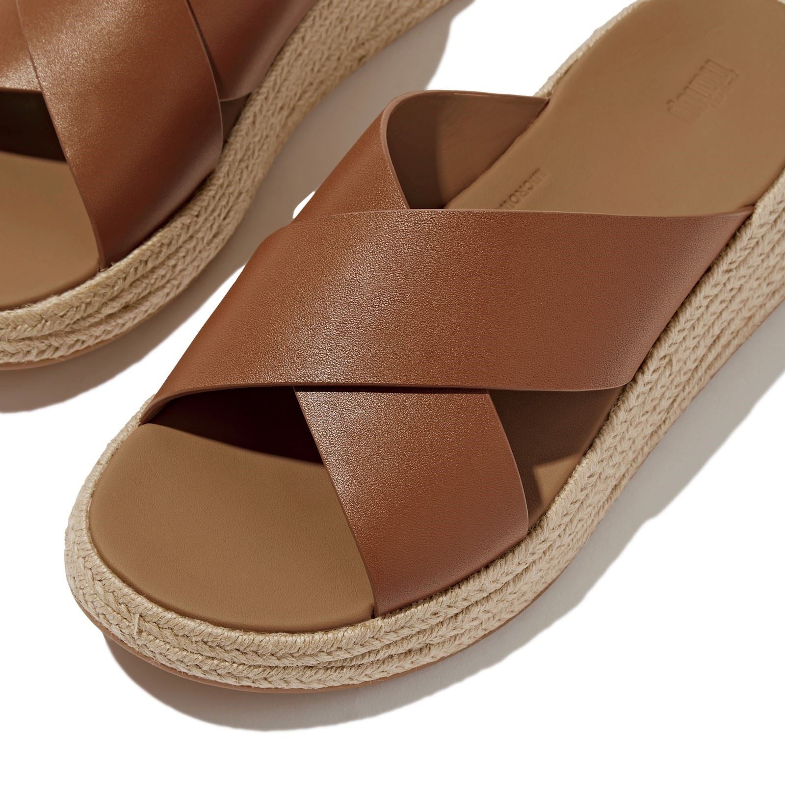 Fitflop F-Mode Cross Slide Leder Damen Sandalen In Tiefem Braun