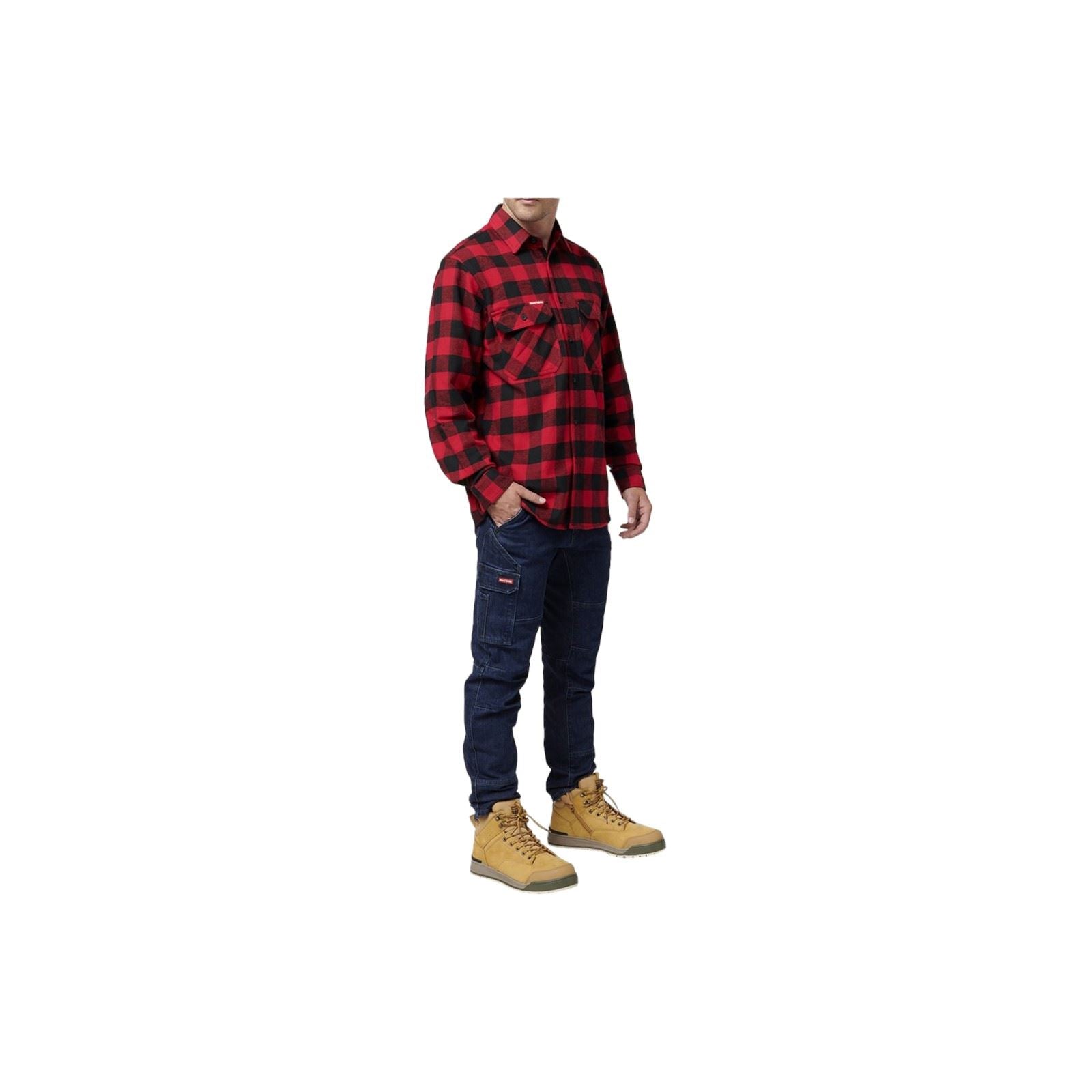 Hard Yakka Long Sleeve Check Flannel Baumwolle Herren Rotes Freizeithemd