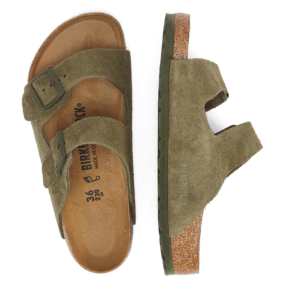 Birkenstock Arizona Wildleder-Leder Sandalen In Thymian-Khaki