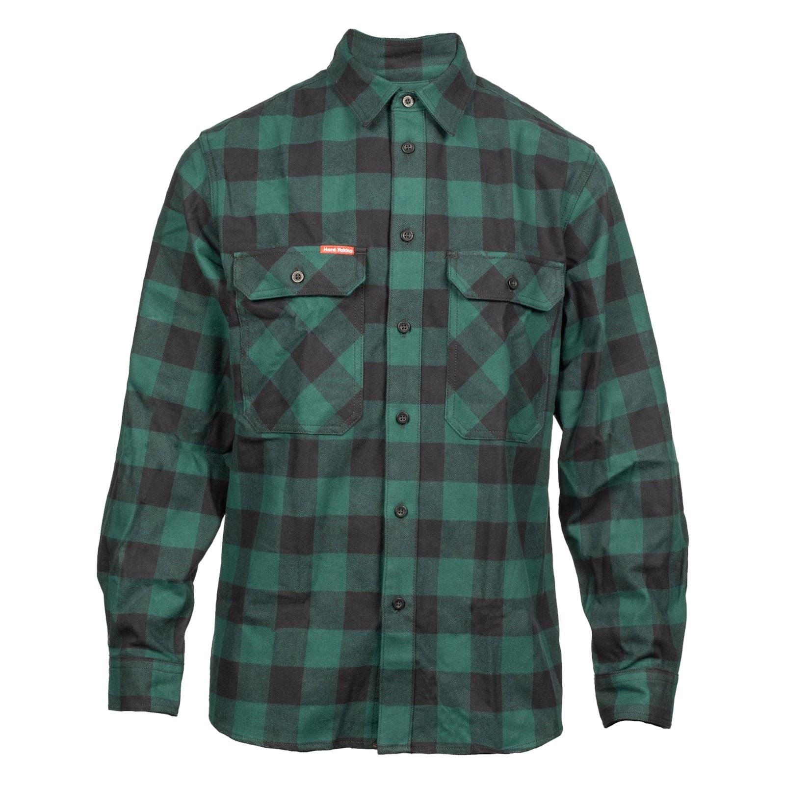 Hard Yakka Long Sleeve Check Flannel Baumwoll Herren Grüne Lässige Hemd